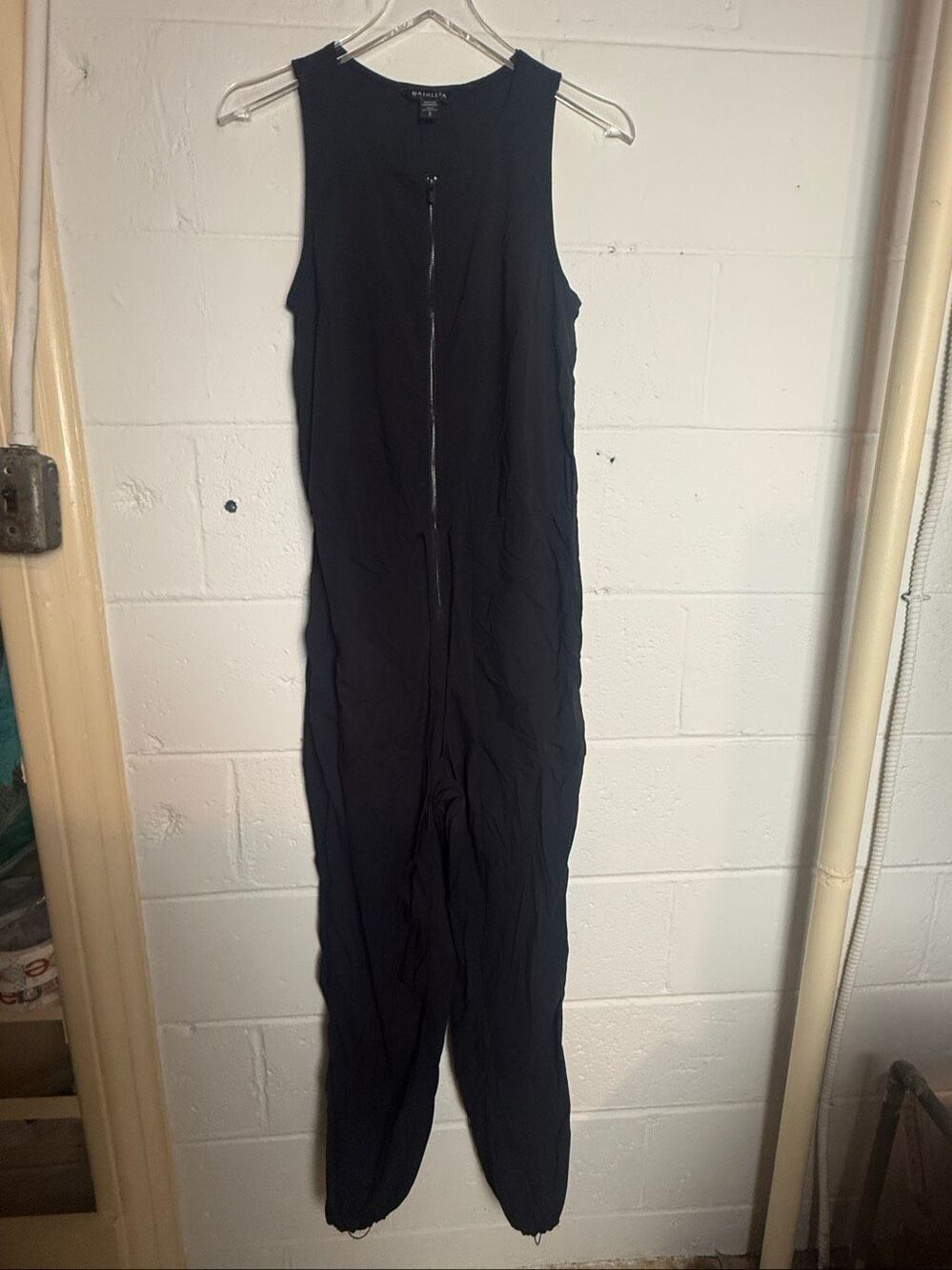 Athleta Flex Jumpsuit Women’s Small Black Zip Front Drawstring Athleisure Travel